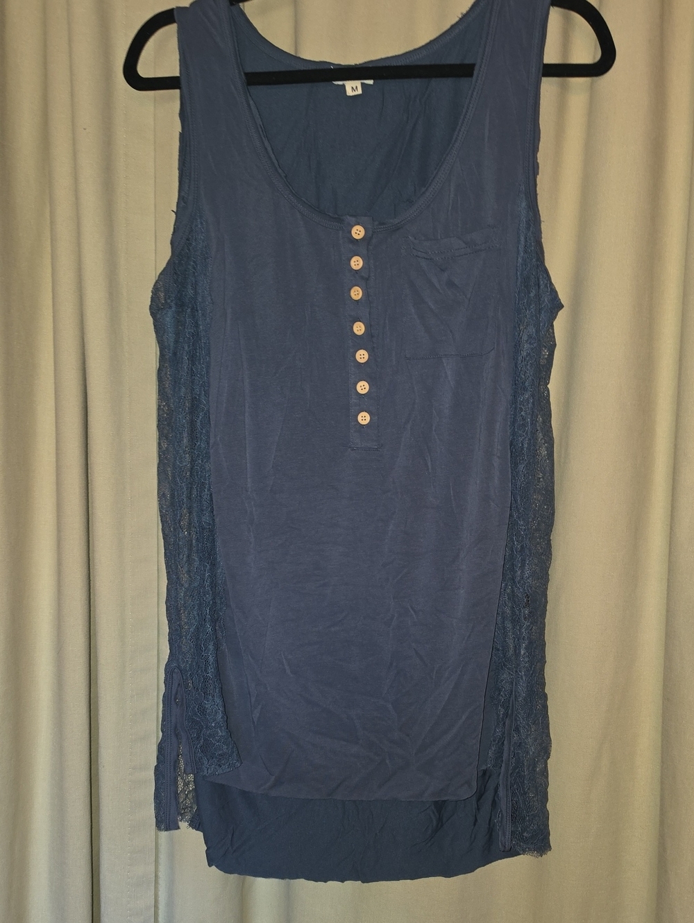 POL Blue Lace-Side Henley Tank